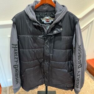Harley-Davidson Men's Black and Gray Puffer Jacket